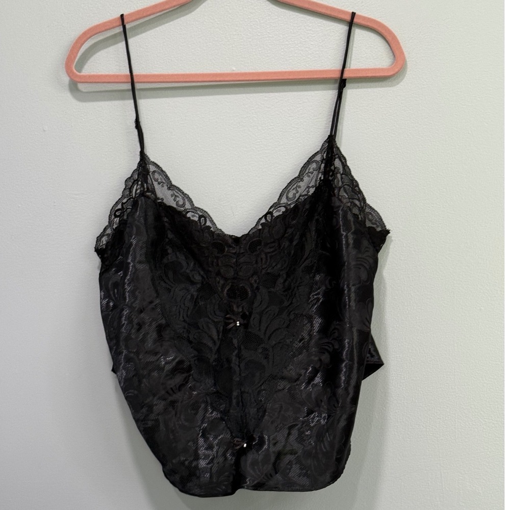 Vintage gothic doll Black Lace Floral Jacquard Camisole Top Large